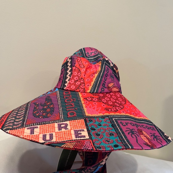 Farm Rio Dotted Patchwork Scarf Tropical Amazon Jungle Summer Beach Hat Packable - Picture 4 of 9